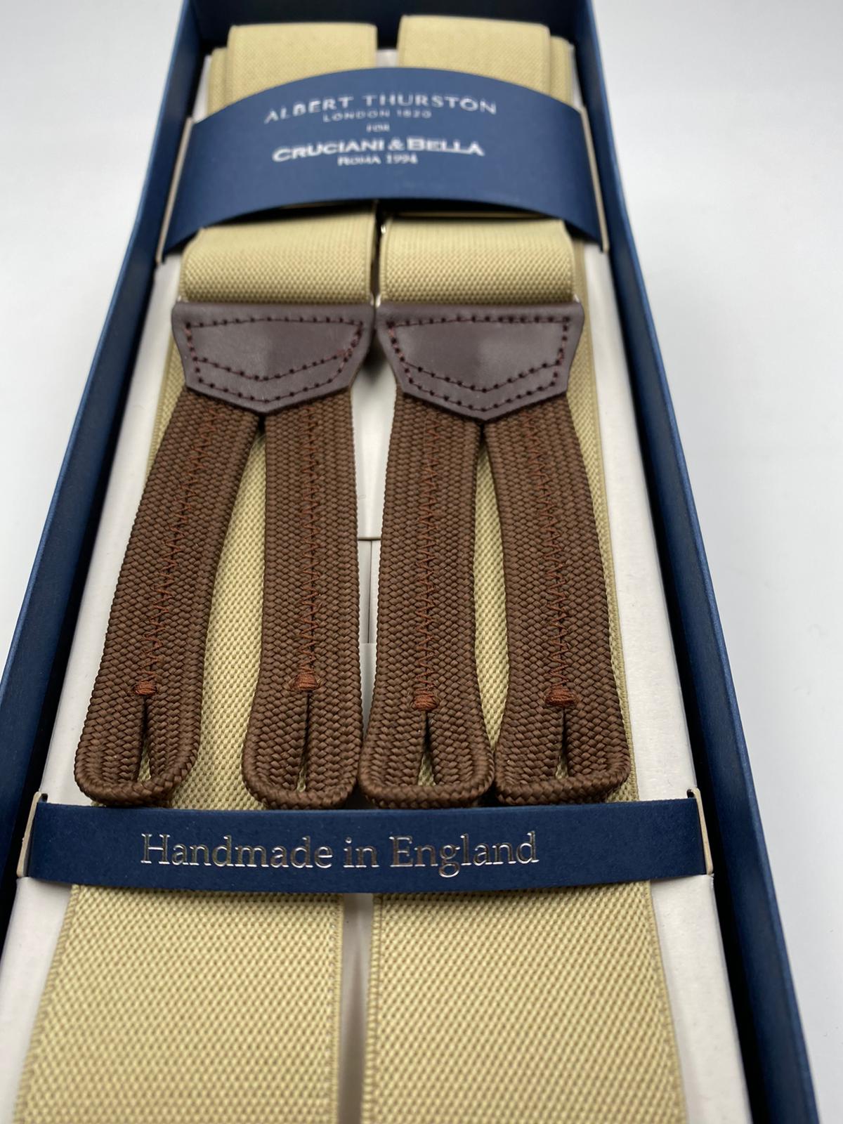 Albert Thurston for Cruciani & Bella Made in England Adjustable Sizing 35 mm elastic  brace Beige Plain Braid ends Y-Shaped Nickel Fittings Size: L #4937