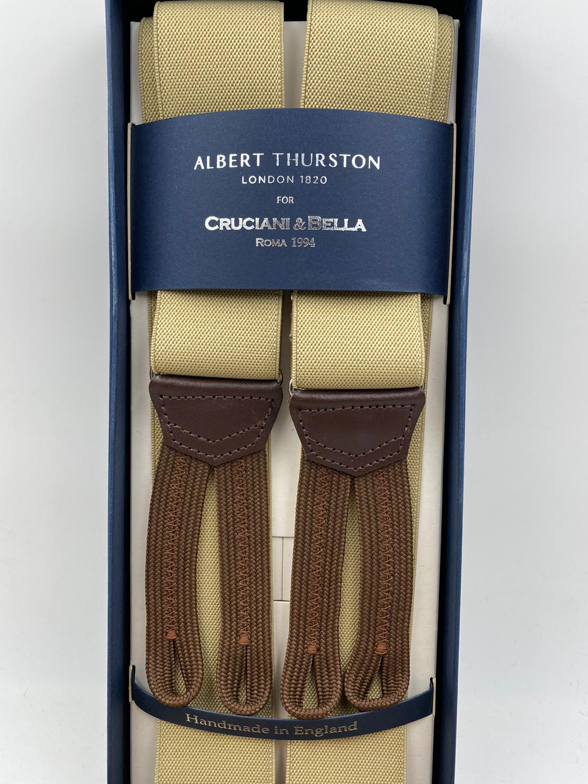 Albert Thurston for Cruciani & Bella Made in England Adjustable Sizing 35 mm elastic  brace Beige Plain Braid ends Y-Shaped Nickel Fittings Size: L #4937
