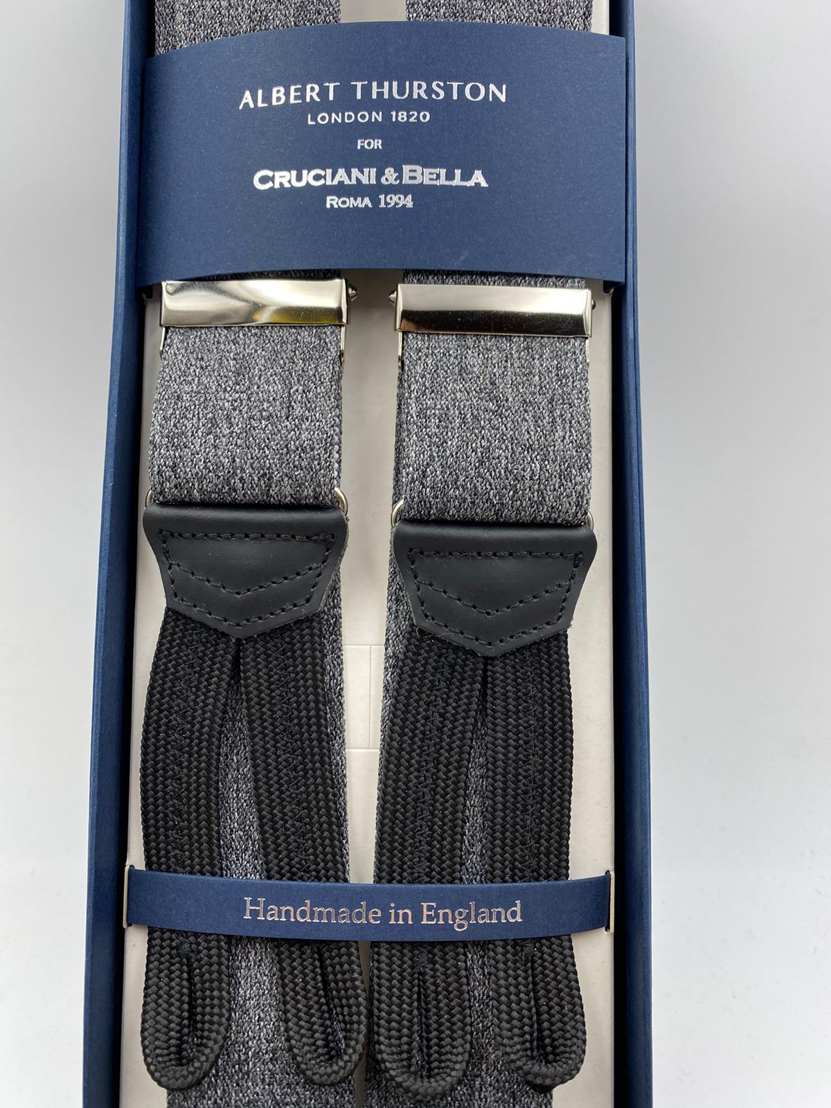 Albert Thurston for Cruciani & Bella Made in England Adjustable Sizing 35 mm elastic  brace Melange Grey Plain Braid ends Y-Shaped Nickel Fittings Size: L #4937