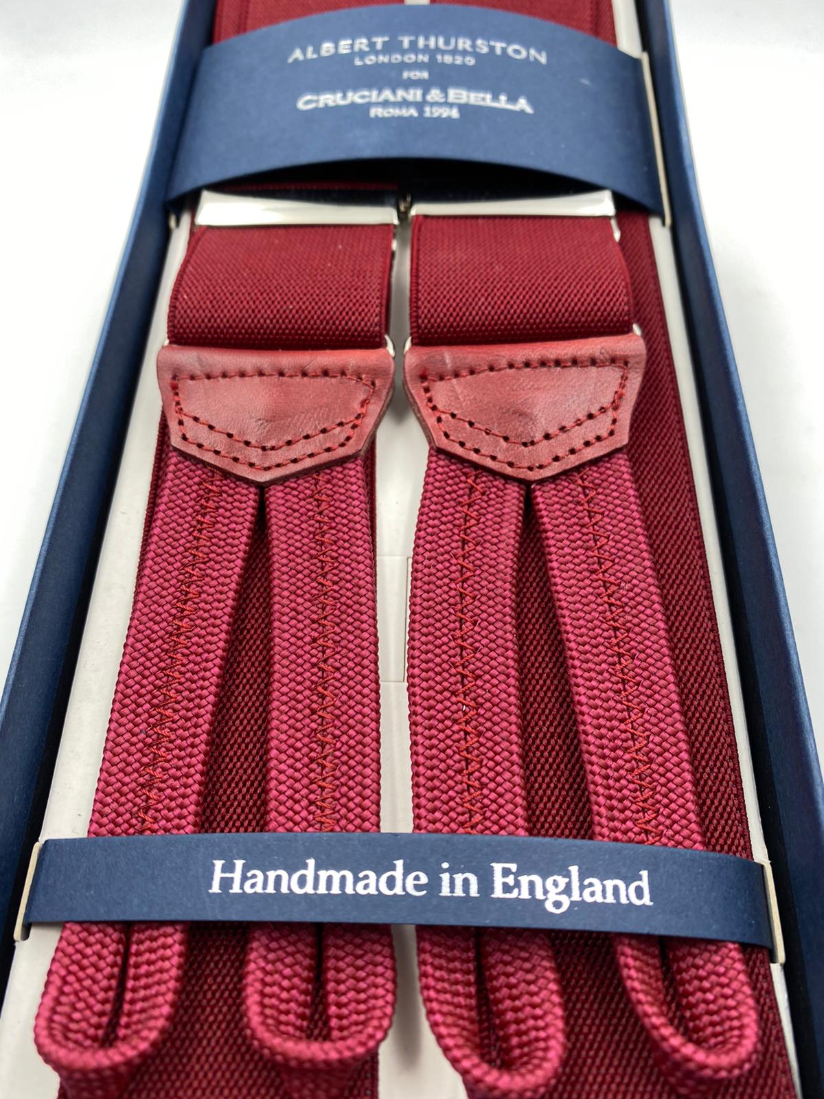 Albert Thurston for Cruciani & Bella Made in England Adjustable Sizing 35 mm elastic  brace Wine Plain Braid ends Y-Shaped Nickel Fittings Size: XL #5363