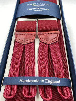 Albert Thurston for Cruciani & Bella Made in England Adjustable Sizing 35 mm elastic  brace Wine Plain Braid ends Y-Shaped Nickel Fittings Size: XL #5363