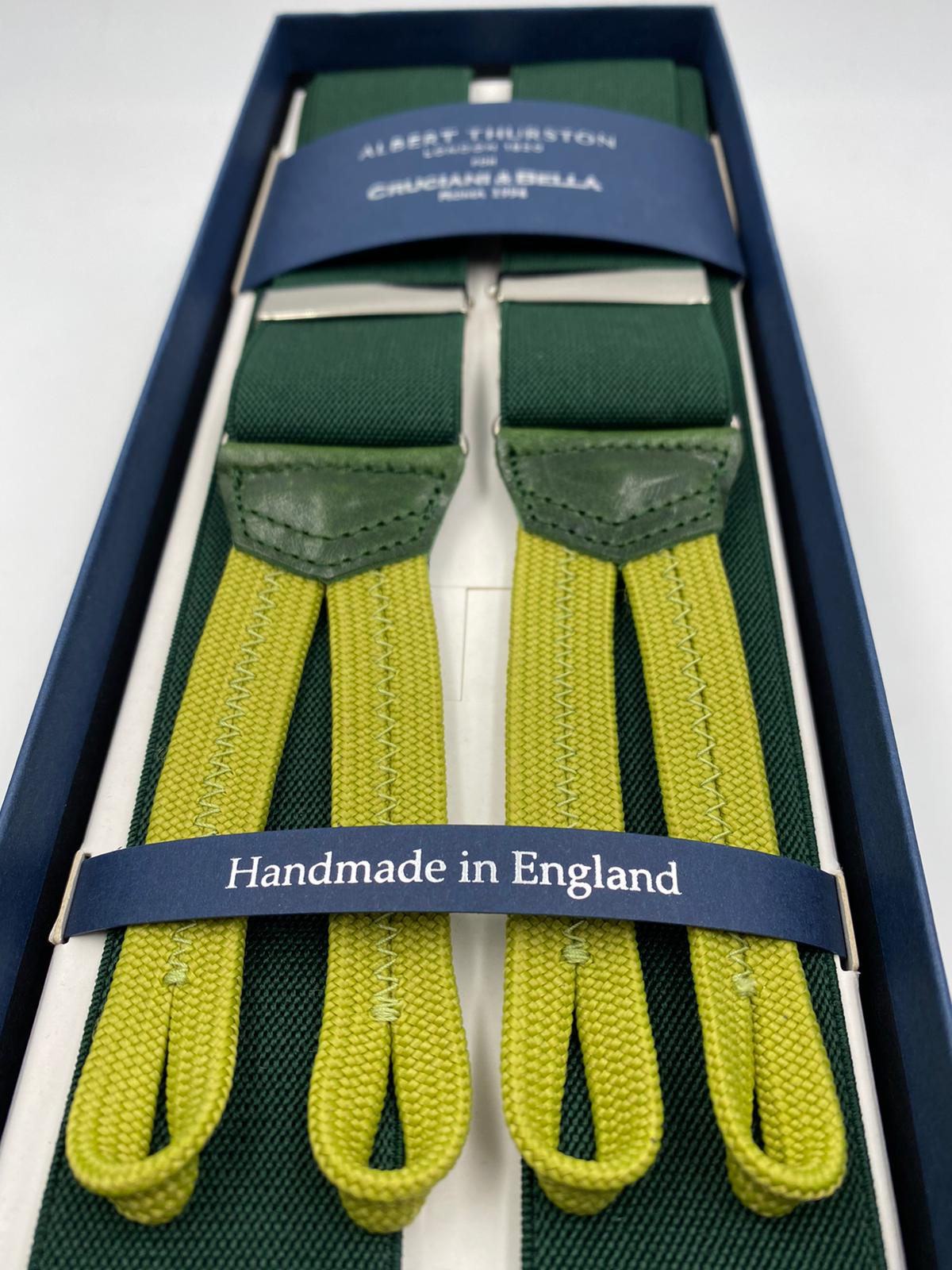 Albert Thurston for Cruciani & Bella Made in England Adjustable Sizing 35 mm elastic braces Forest Green Braid ends Y-Shaped Nickel Fittings Size: L #4942
