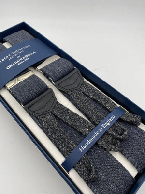 Albert Thurston for Cruciani & Bella Made in England Adjustable Sizing 35 mm elastic braces Dark Grey Melange Plain Braid ends Y-Shaped Nickel Fittings Size: L #4958