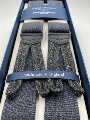 Albert Thurston for Cruciani & Bella Made in England Adjustable Sizing 35 mm elastic braces Dark Grey Melange Plain Braid ends Y-Shaped Nickel Fittings Size: L #4958