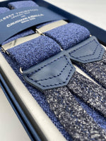 Albert Thurston for Cruciani & Bella Made in England Adjustable Sizing 35 mm elastic braces Blue Jeans Plain Braid ends Y-Shaped Nickel Fittings Size: L #4960