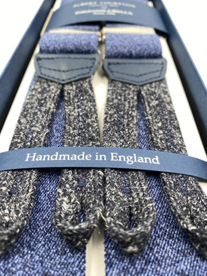 Albert Thurston for Cruciani & Bella Made in England Adjustable Sizing 35 mm elastic braces Blue Jeans Plain Braid ends Y-Shaped Nickel Fittings Size: L #4960