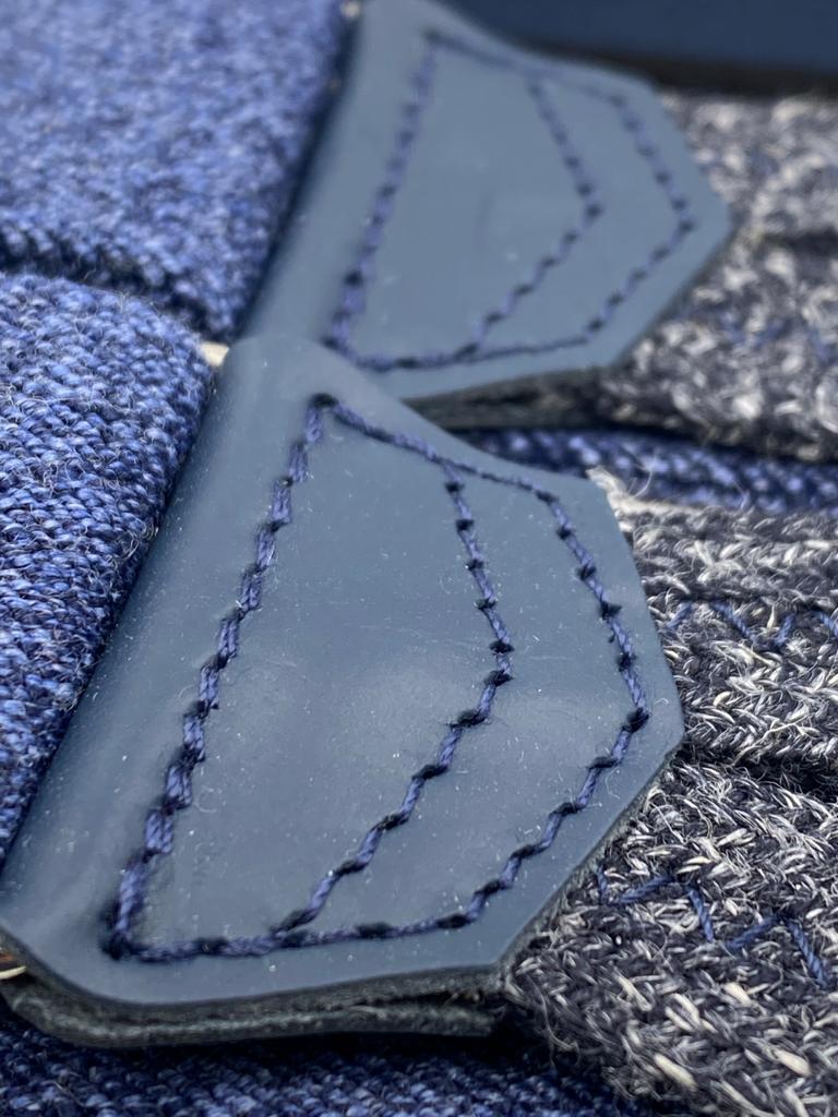 Albert Thurston for Cruciani & Bella Made in England Adjustable Sizing 35 mm elastic braces Blue Jeans Plain Braid ends Y-Shaped Nickel Fittings Size: L #4960