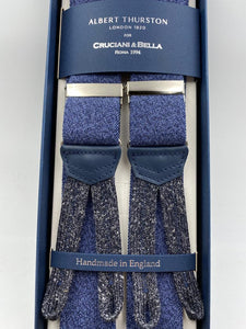 Albert Thurston for Cruciani & Bella Made in England Adjustable Sizing 35 mm elastic braces Blue Jeans Plain Braid ends Y-Shaped Nickel Fittings Size: L #4960