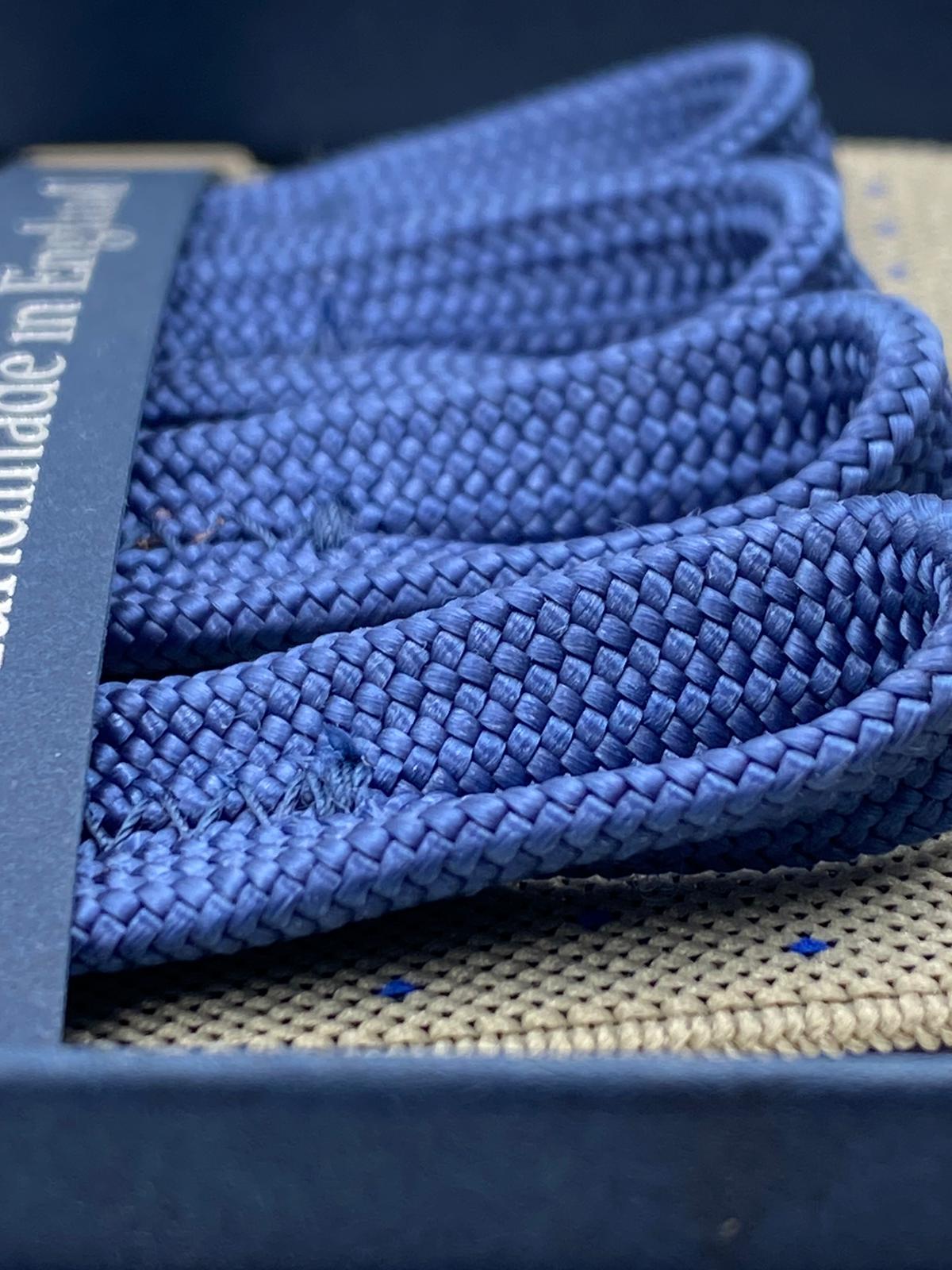 Albert Thurston for Cruciani & Bella Made in England Adjustable Sizing 35 mm elastic braces Light Beige and Blue Dot Braid ends Y-Shaped Nickel Fittings Size: L #4952