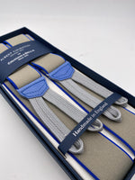 Albert Thurston for Cruciani & Bella Made in England Adjustable Sizing 35 mm elastic braces Light Beige and Blue  Braid ends Y-Shaped Nickel Fittings Size: L