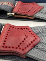 Albert Thurston for Cruciani & Bella Made in England Adjustable Sizing 25 mm elastic braces Grey and Red Motif Braid ends Y-Shaped Nickel Fittings Size: L #4900