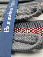 Albert Thurston for Cruciani & Bella Made in England Adjustable Sizing 25 mm elastic braces Grey and Red Motif Braid ends Y-Shaped Nickel Fittings Size: L #4900
