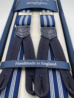 Albert Thurston for Cruciani & Bella Made in England Adjustable Sizing 25 mm elastic braces Blue and White Stripes Braid ends Y-Shaped Nickel Fittings Size: L #4895