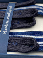 Albert Thurston for Cruciani & Bella Made in England Adjustable Sizing 25 mm elastic braces Blue and White Stripes Braid ends Y-Shaped Nickel Fittings Size: L #4895