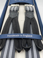 Albert Thurston for Cruciani & Bella Made in England Adjustable Sizing 25 mm elastic bracesGrey and White Stripes Braid ends Y-Shaped Nickel Fittings Size: L #4896