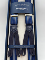 Albert Thurston for Cruciani & Bella Made in England Adjustable Sizing 25 mm elastic braces Blue and White Stripes Braid ends Y-Shaped Nickel Fittings Size: L #4889 