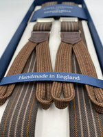 Albert Thurston for Cruciani & Bella Made in England Adjustable Sizing 25 mm elastic braces Brown Stripes Braid ends Y-Shaped Nickel Fittings Size: L #4892 