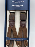 Albert Thurston for Cruciani & Bella Made in England Adjustable Sizing 25 mm elastic braces Brown Stripes Braid ends Y-Shaped Nickel Fittings Size: L #4892 