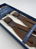 Albert Thurston for Cruciani & Bella Made in England Adjustable Sizing 25 mm elastic braces Brown Stripes Braid ends Y-Shaped Nickel Fittings Size: L #4892 