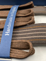 Albert Thurston for Cruciani & Bella Made in England Adjustable Sizing 25 mm elastic braces Brown Stripes Braid ends Y-Shaped Nickel Fittings Size: L #4892 