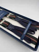 Albert Thurston for Cruciani & Bella Made in England Adjustable Sizing 25 mm elastic braces Dark Green and Red  Stripes Braid ends Y-Shaped Nickel Fittings Size: L #4891