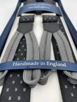 Albert Thurston for Cruciani & Bella Made in England Adjustable Sizing 25 mm elastic braces Black and Grey Motif Braid ends Y-Shaped Nickel Fittings Size: L #4266