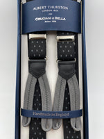 Albert Thurston for Cruciani & Bella Made in England Adjustable Sizing 25 mm elastic braces Black and Grey Motif Braid ends Y-Shaped Nickel Fittings Size: L #4266