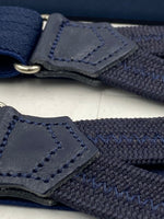 Albert Thurston for Cruciani & Bella Made in England Adjustable Sizing 25 mm elastic braces Dark Blue Herringbone Motif Braid ends Y-Shaped Nickel Fittings Size: L #4921