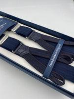 Albert Thurston for Cruciani & Bella Made in England Adjustable Sizing 25 mm elastic braces Dark Blue Herringbone Motif Braid ends Y-Shaped Nickel Fittings Size: L #4921