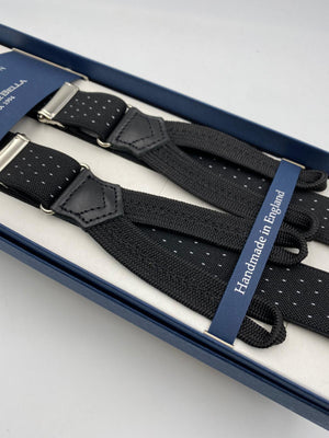 Albert Thurston for Cruciani & Bella Made in England Adjustable Sizing 25 mm elastic braces Black  and White Dot Braid ends Y-Shaped Nickel Fittings Size: XL #4925
