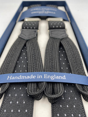 Albert Thurston for Cruciani & Bella Made in England Adjustable Sizing 25 mm elastic braces Black  and White Dot Braid ends Y-Shaped Nickel Fittings Size: XL #4925