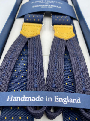 Albert Thurston for Cruciani & Bella Made in England Adjustable Sizing 25 mm elastic braces Blue and Yellow Dot Braid ends Y-Shaped Nickel Fittings Size: L #4899