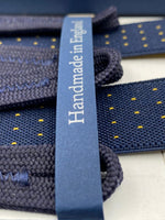 Albert Thurston for Cruciani & Bella Made in England Adjustable Sizing 25 mm elastic braces Blue and Yellow Dot Braid ends Y-Shaped Nickel Fittings Size: L #4899