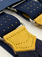 Albert Thurston for Cruciani & Bella Made in England Adjustable Sizing 25 mm elastic braces Blue and Yellow Dot Braid ends Y-Shaped Nickel Fittings Size: L #4899