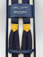 Albert Thurston for Cruciani & Bella Made in England Adjustable Sizing 25 mm elastic braces Blue and Yellow Dot Braid ends Y-Shaped Nickel Fittings Size: L #4899
