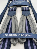 Albert Thurston for Cruciani & Bella Made in England Adjustable Sizing 25 mm elastic braces Blue and Purple Stripes Braid ends Y-Shaped Nickel Fittings Size: L #4261