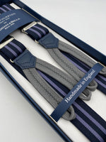 Albert Thurston for Cruciani & Bella Made in England Adjustable Sizing 25 mm elastic braces Blue and Purple Stripes Braid ends Y-Shaped Nickel Fittings Size: L #4261
