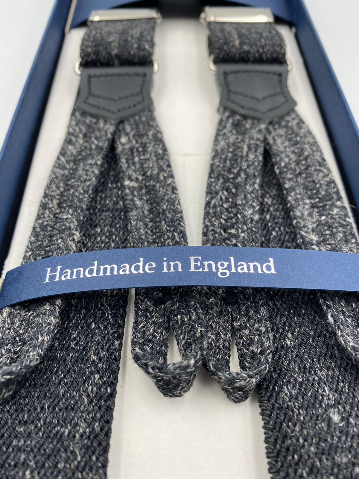 Albert Thurston for Cruciani & Bella Made in England Adjustable Sizing 25 mm elastic braces Grey Plain Melange Braid ends Y-Shaped Nickel Fittings Size: L #4898
