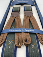 Albert Thurston for Cruciani & Bella Made in England Adjustable Sizing 25 mm elastic braces Green and Blue Golf Motif Braid ends Y-Shaped Nickel Fittings Size: L #4888