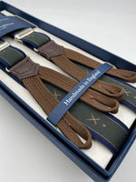 Albert Thurston for Cruciani & Bella Made in England Adjustable Sizing 25 mm elastic braces Green and Blue Golf Motif Braid ends Y-Shaped Nickel Fittings Size: L #4888
