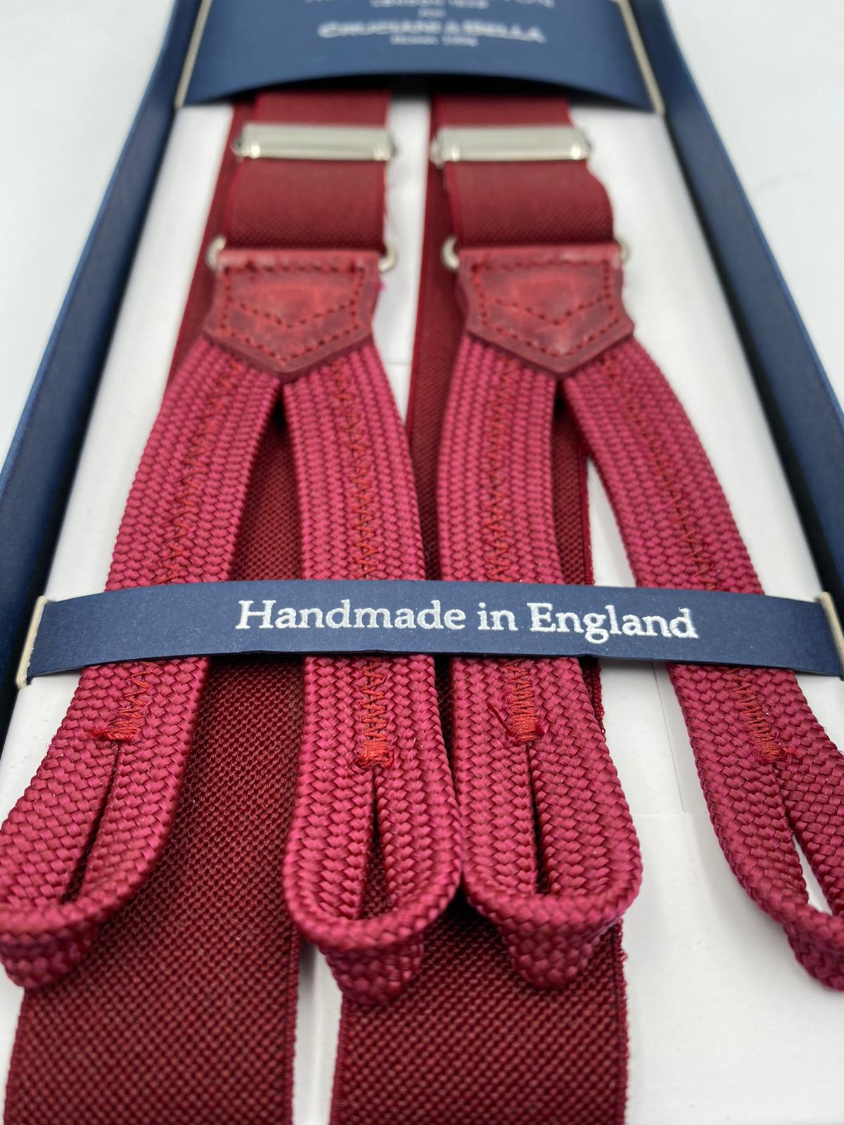 Albert Thurston for Cruciani & Bella Made in England Adjustable Sizing 25 mm elastic braces Burghundy  Plain Braid ends Y-Shaped Nickel Fittings Size: L #3008