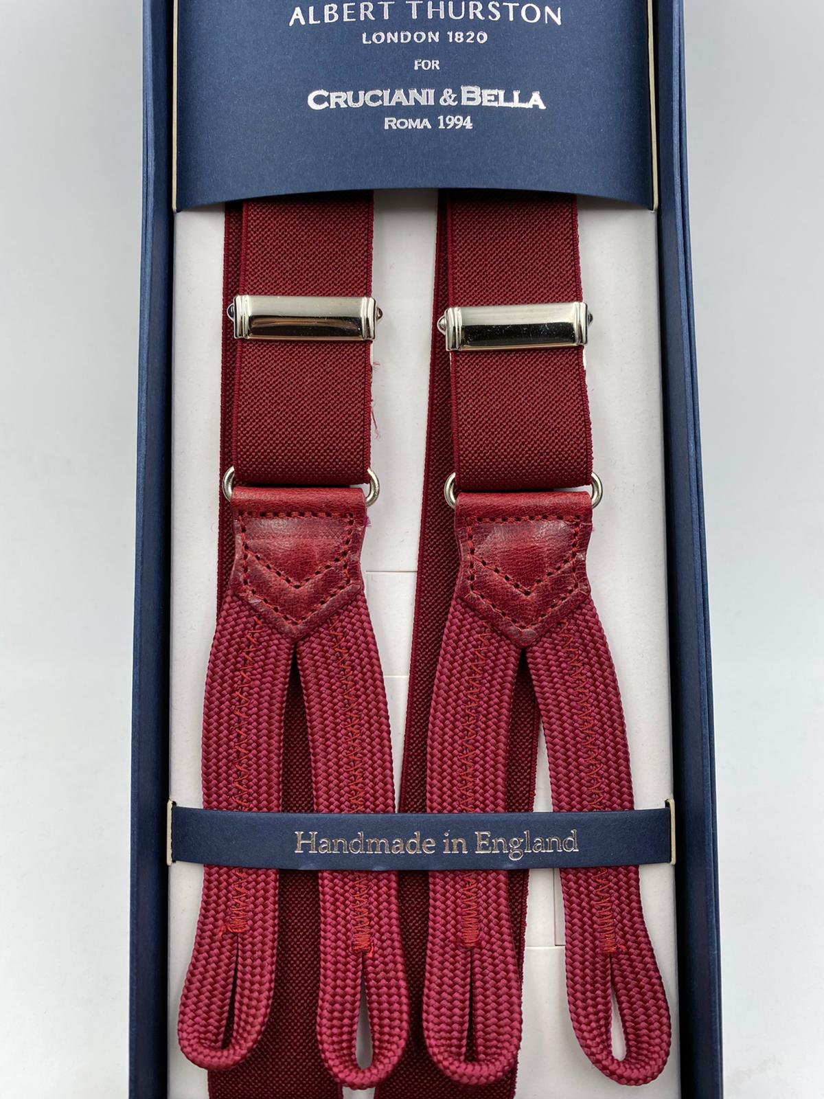Albert Thurston for Cruciani & Bella Made in England Adjustable Sizing 25 mm elastic braces Burghundy  Plain Braid ends Y-Shaped Nickel Fittings Size: L #3008