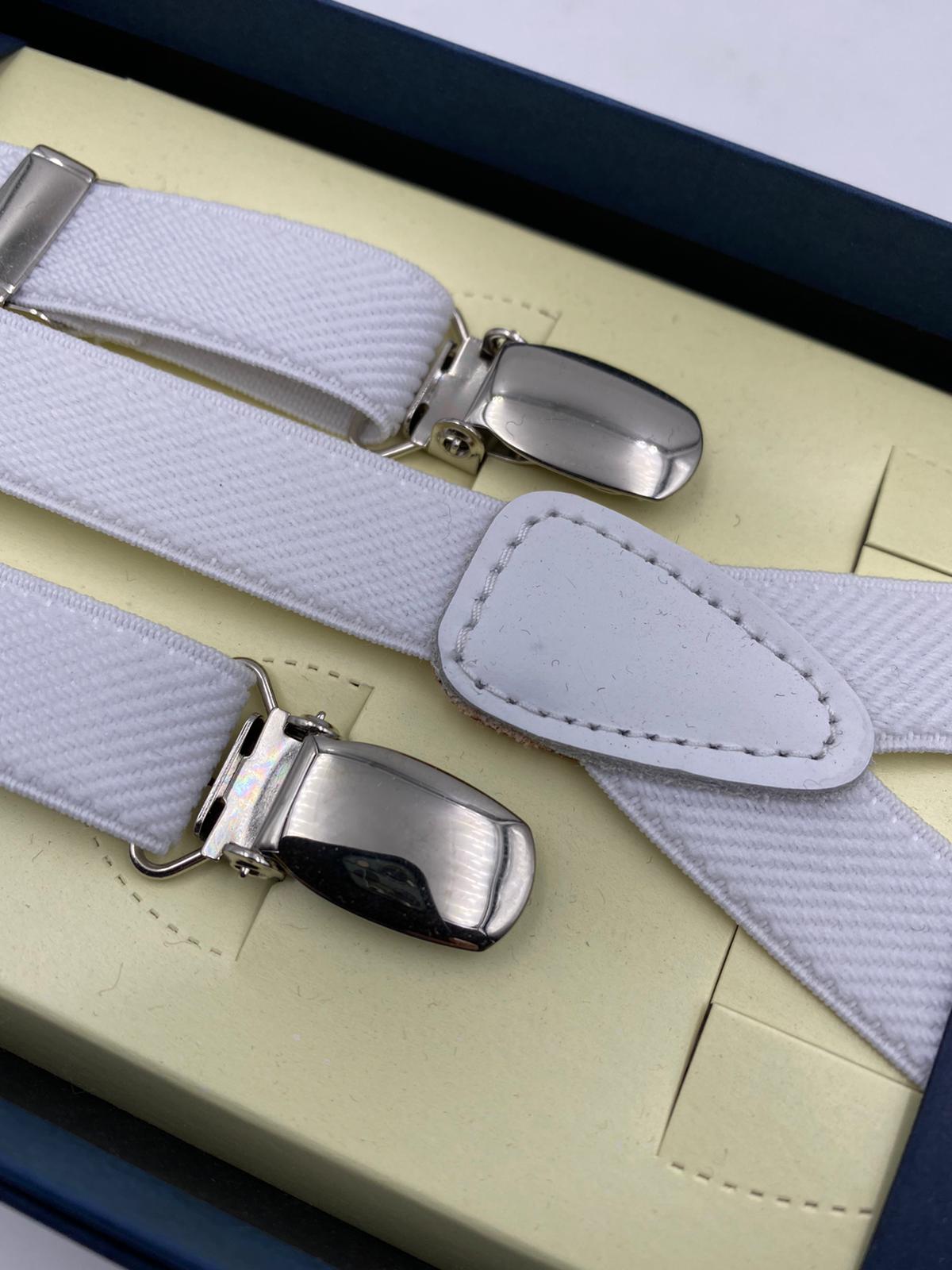 Albert Thurston for Cruciani & Bella Made in England Adjustable Sizing 18 mm elastic braces White  Plain braces Braid ends Y-Shaped Nickel Fittings Size: L #2303
