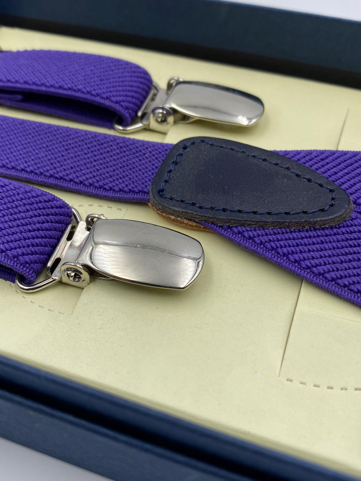Albert Thurston for Cruciani & Bella Made in England Adjustable Sizing 18 mm elastic braces Purple  Plain braces Braid ends Y-Shaped Nickel Fittings Size: L 2305