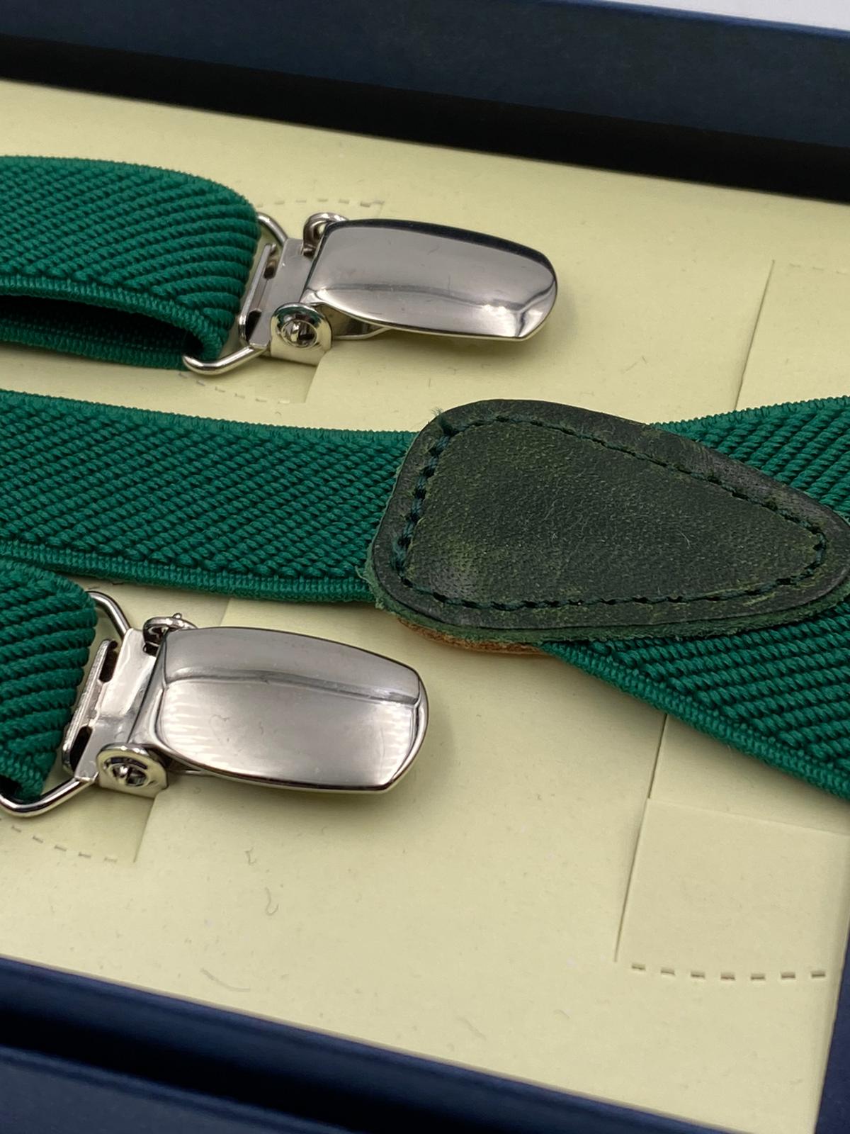 Albert Thurston for Cruciani & Bella Made in England Adjustable Sizing 18 mm elastic braces Green  Plain braces Braid ends Y-Shaped Nickel Fittings Size: L 2364