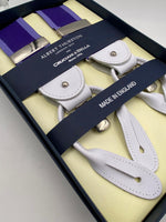 Albert Thurston for Cruciani & Bella Made in England Adjustable Sizing 40 mm Woven Barathea  Purple Stripes Braces 2 in 1 Y-Shaped Nickel Fittings Size: L