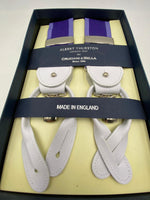 Albert Thurston for Cruciani & Bella Made in England Adjustable Sizing 40 mm Woven Barathea  Purple Stripes Braces 2 in 1 Y-Shaped Nickel Fittings Size: L