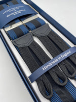 Albert Thurston for Cruciani & Bella Made in England Adjustable Sizing 40 mm Woven Barathea  Dark Blue and Black  braces Braid ends Y-Shaped Nickel Fittings Size: L