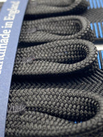Albert Thurston for Cruciani & Bella Made in England Adjustable Sizing 40 mm Woven Barathea  Dark Blue and Black  braces Braid ends Y-Shaped Nickel Fittings Size: L