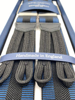 Albert Thurston for Cruciani & Bella Made in England Adjustable Sizing 40 mm Woven Barathea  Dark Blue and Black  braces Braid ends Y-Shaped Nickel Fittings Size: L